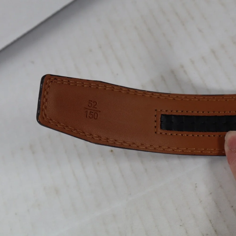 Men's Brown Leather Belt Buckle Gold Emblem Designer Style Casual Dress Size 52